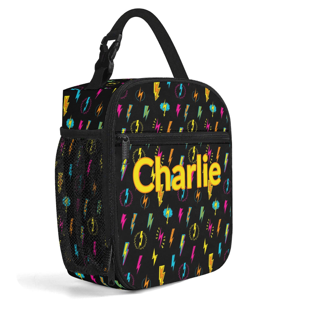 Personalised - Fun Lightning - Insulated School Lunch Bag Personalised Lunch Bag Comic Printed Offshore