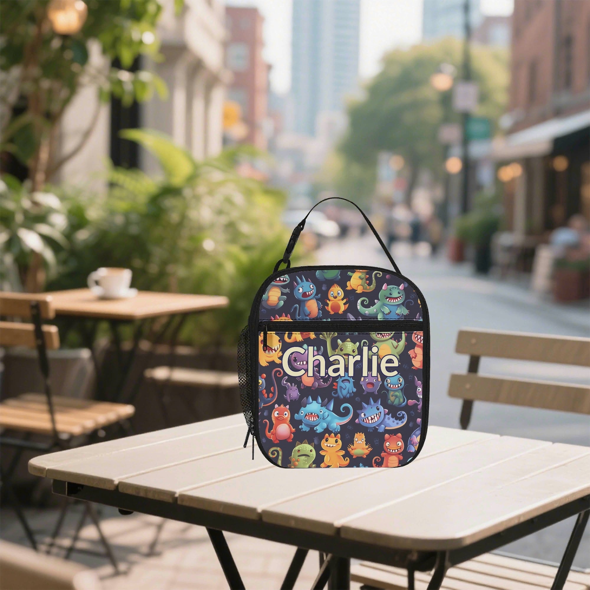 Personalised - Monster Mania - Insulated School Lunch Bag Default Title Personalised Lunch Bag Printed Offshore Si-Fi