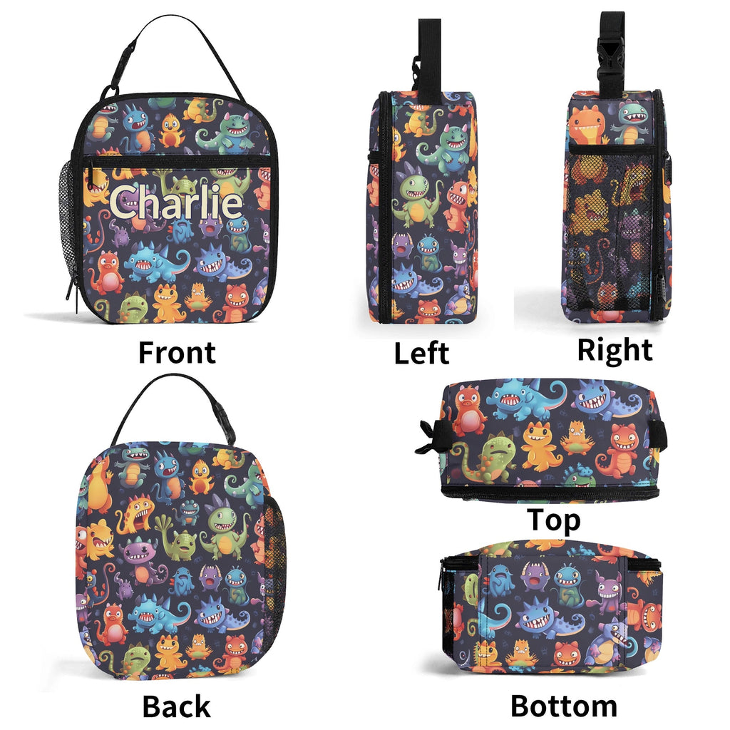 Personalised - Monster Mania - Insulated School Lunch Bag Personalised Lunch Bag Printed Offshore Si-Fi