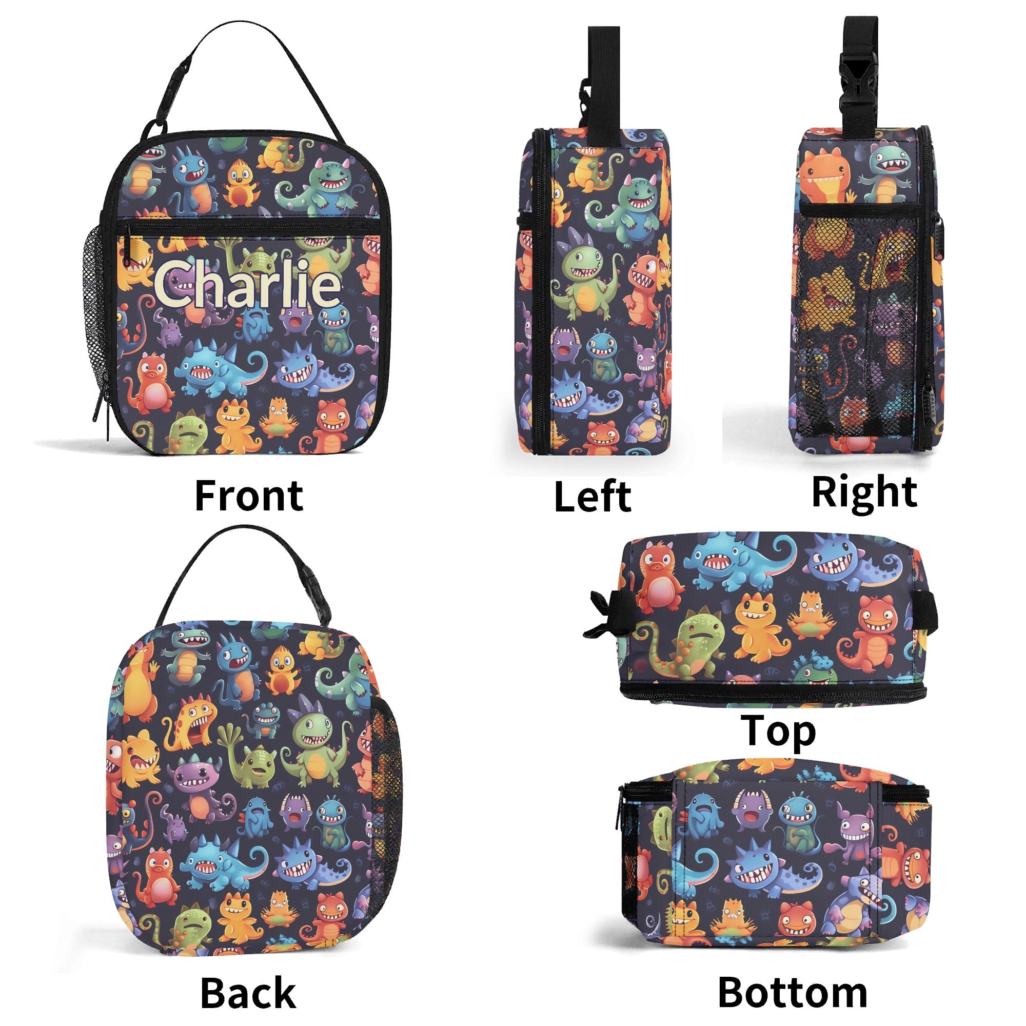 Personalised - Monster Mania - Insulated School Lunch Bag Personalised Lunch Bag Printed Offshore Si-Fi