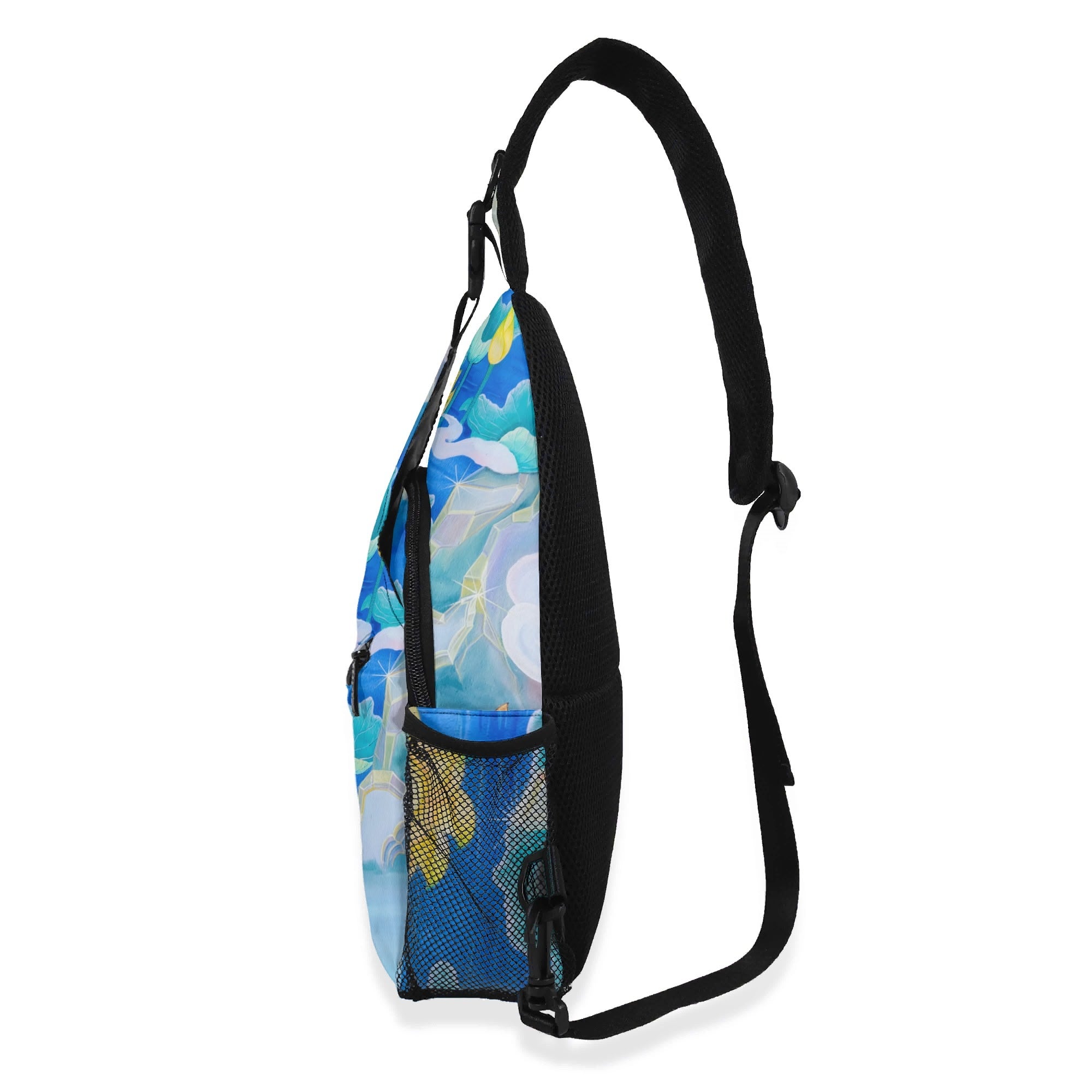 Water Flower Chest Crossbody Bag with Adjustable Strap