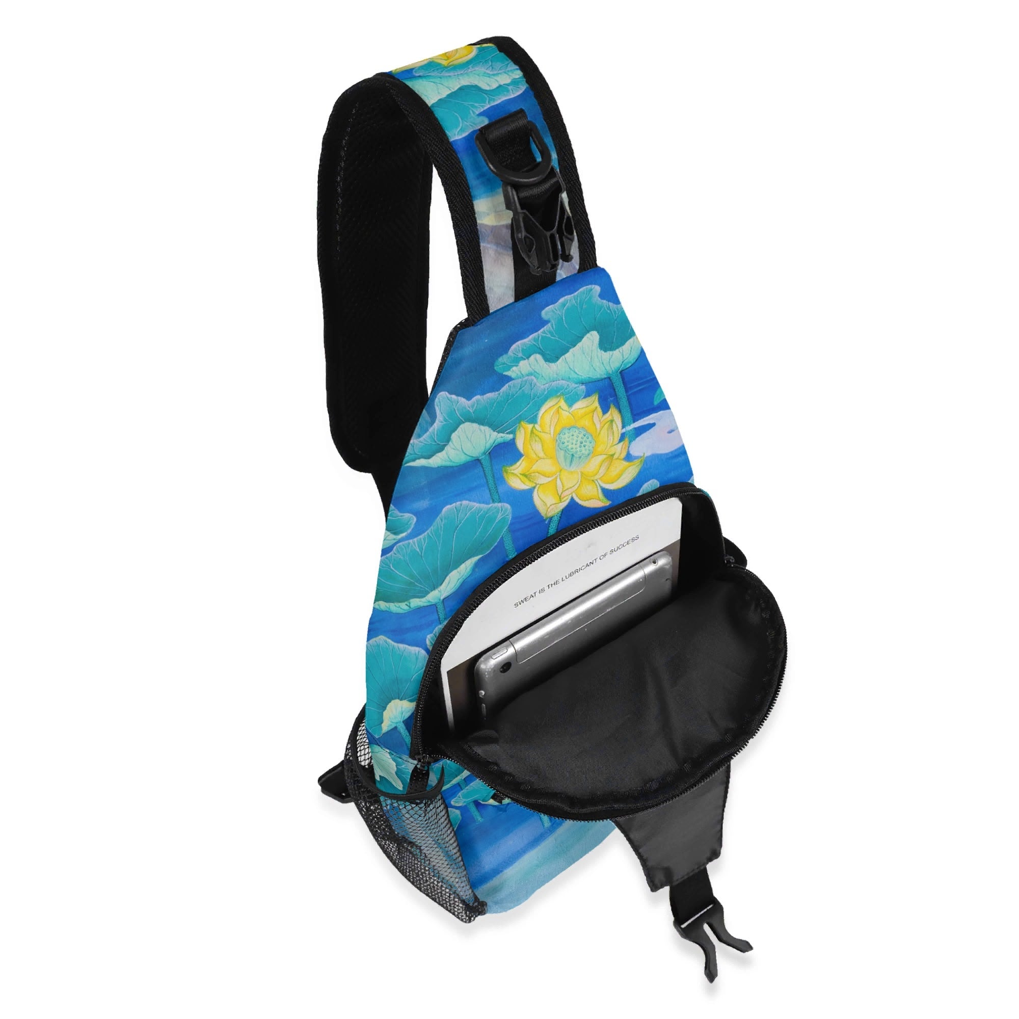 Water Flower Chest Crossbody Bag with Adjustable Strap