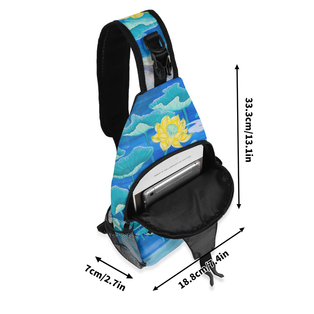 Water Flower Chest Crossbody Bag with Adjustable Strap