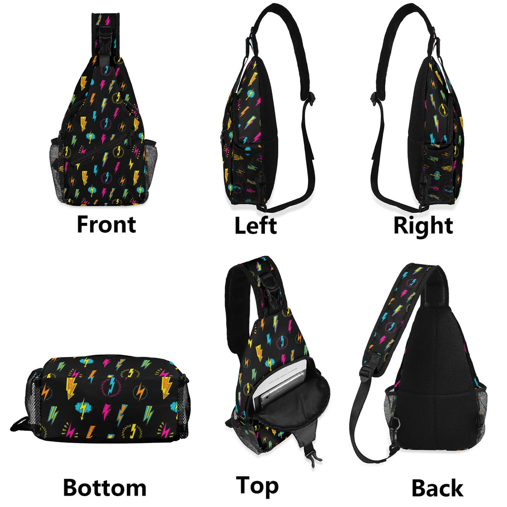 Fun Lightning Chest Crossbody Bag with Adjustable Strap Chest Crossbody Bag comic Printed Offshore