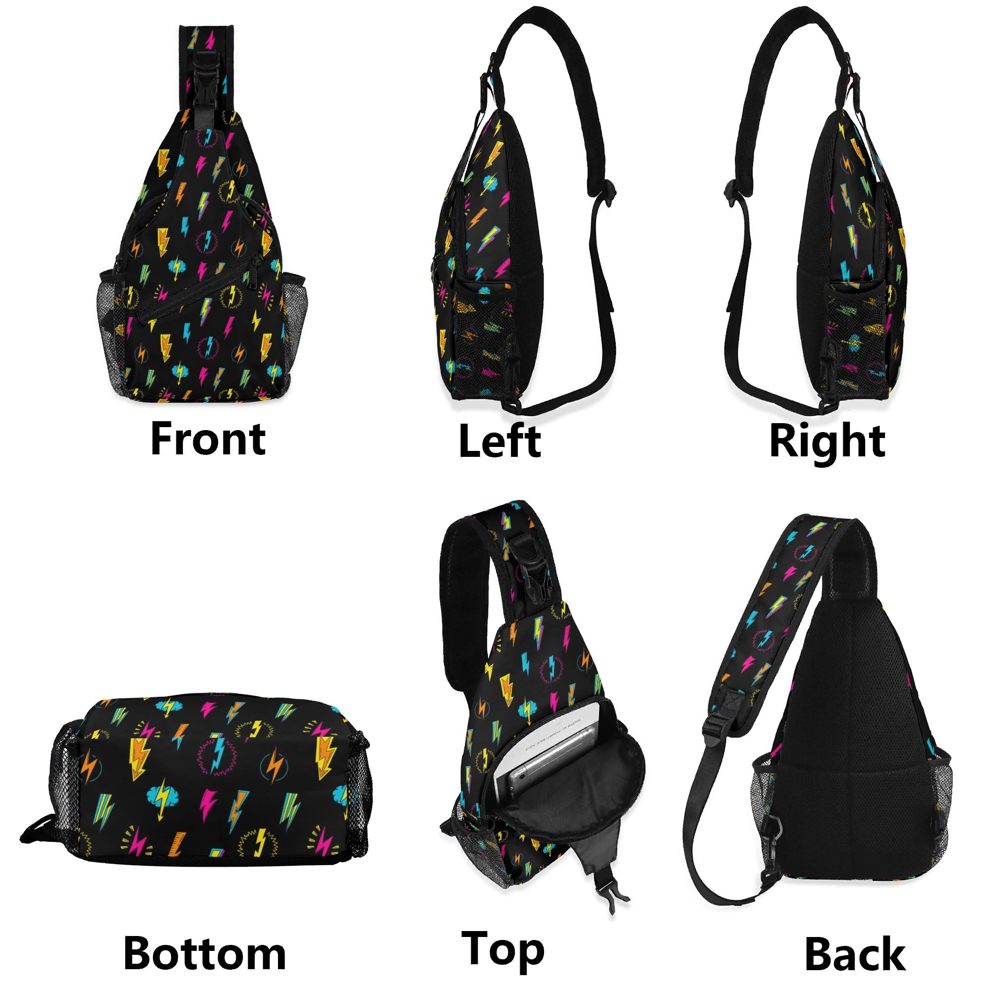 Fun Lightning Chest Crossbody Bag with Adjustable Strap Chest Crossbody Bag comic Printed Offshore