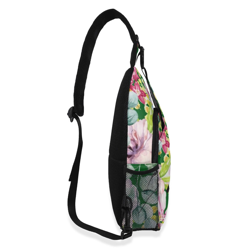 Bright Floral Chest Crossbody Bag with Adjustable Strap Chest Crossbody Bag Plants Printed Offshore