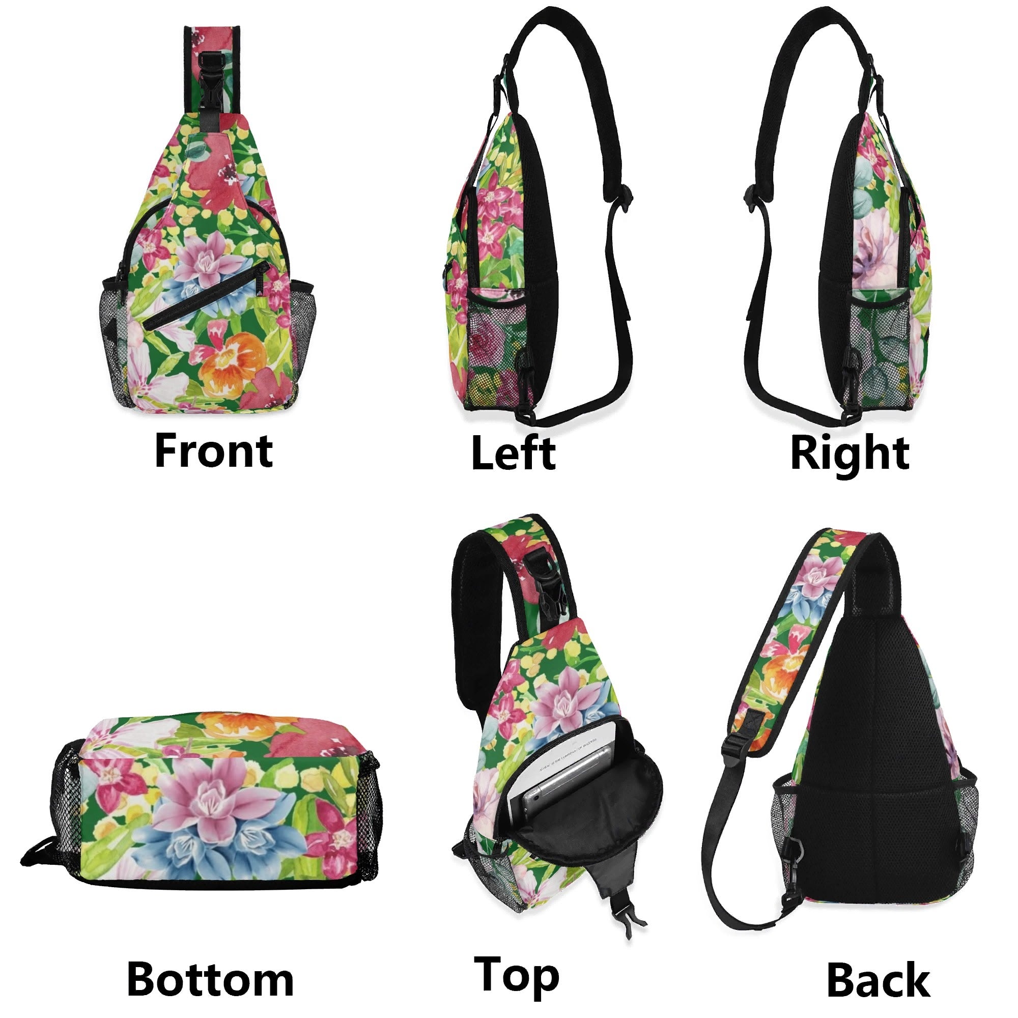 Bright Floral Chest Crossbody Bag with Adjustable Strap Chest Crossbody Bag Plants Printed Offshore