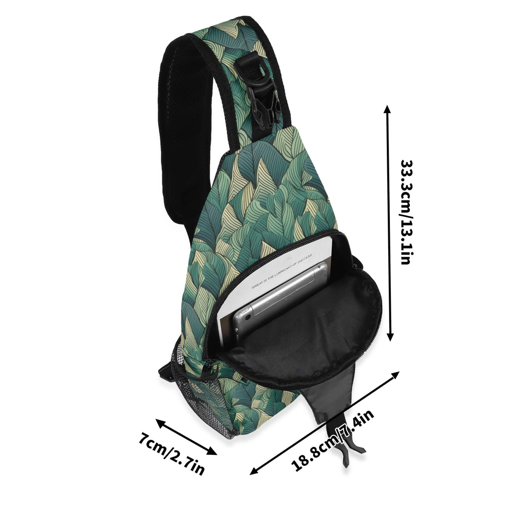Leaf Pattern Chest Crossbody Bag with Adjustable Strap Chest Crossbody Bag Plants Printed Offshore