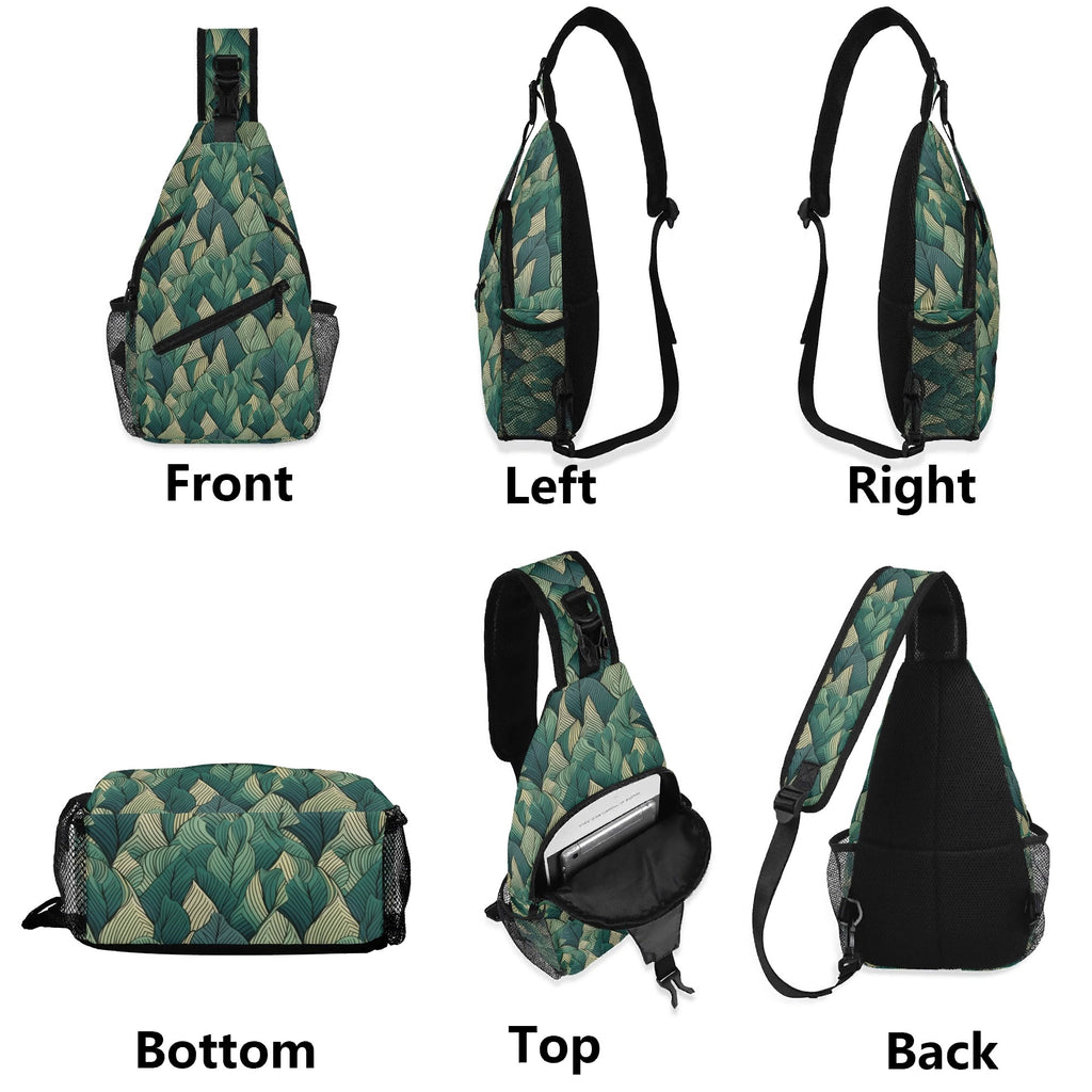 Leaf Pattern Chest Crossbody Bag with Adjustable Strap Chest Crossbody Bag Plants Printed Offshore