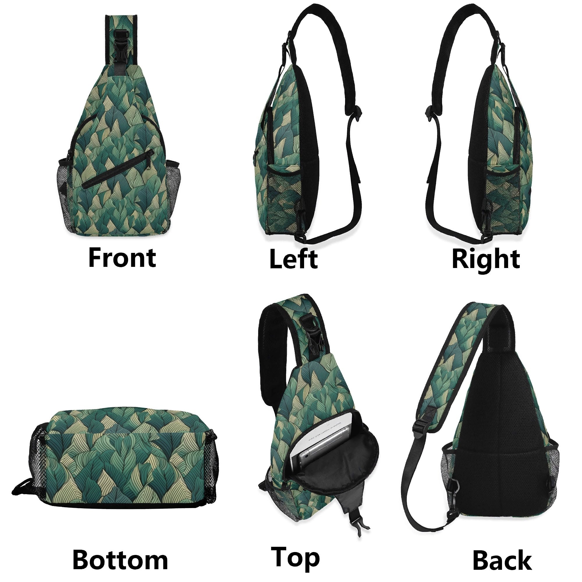 Leaf Pattern Chest Crossbody Bag with Adjustable Strap Chest Crossbody Bag Plants Printed Offshore