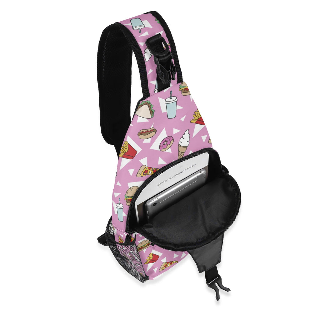 Fast Food Chest Crossbody Bag with Adjustable Strap Chest Crossbody Bag Food Printed Offshore