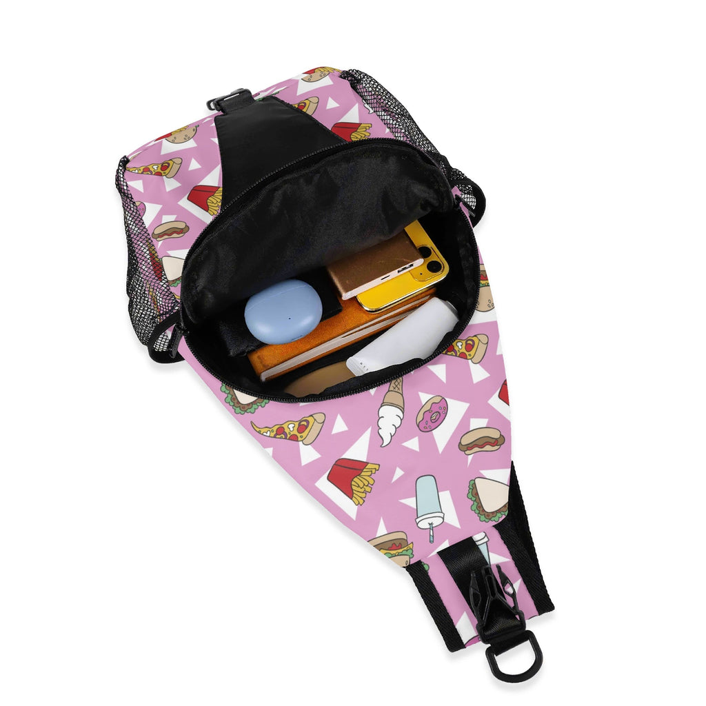 Fast Food Chest Crossbody Bag with Adjustable Strap Chest Crossbody Bag Food Printed Offshore