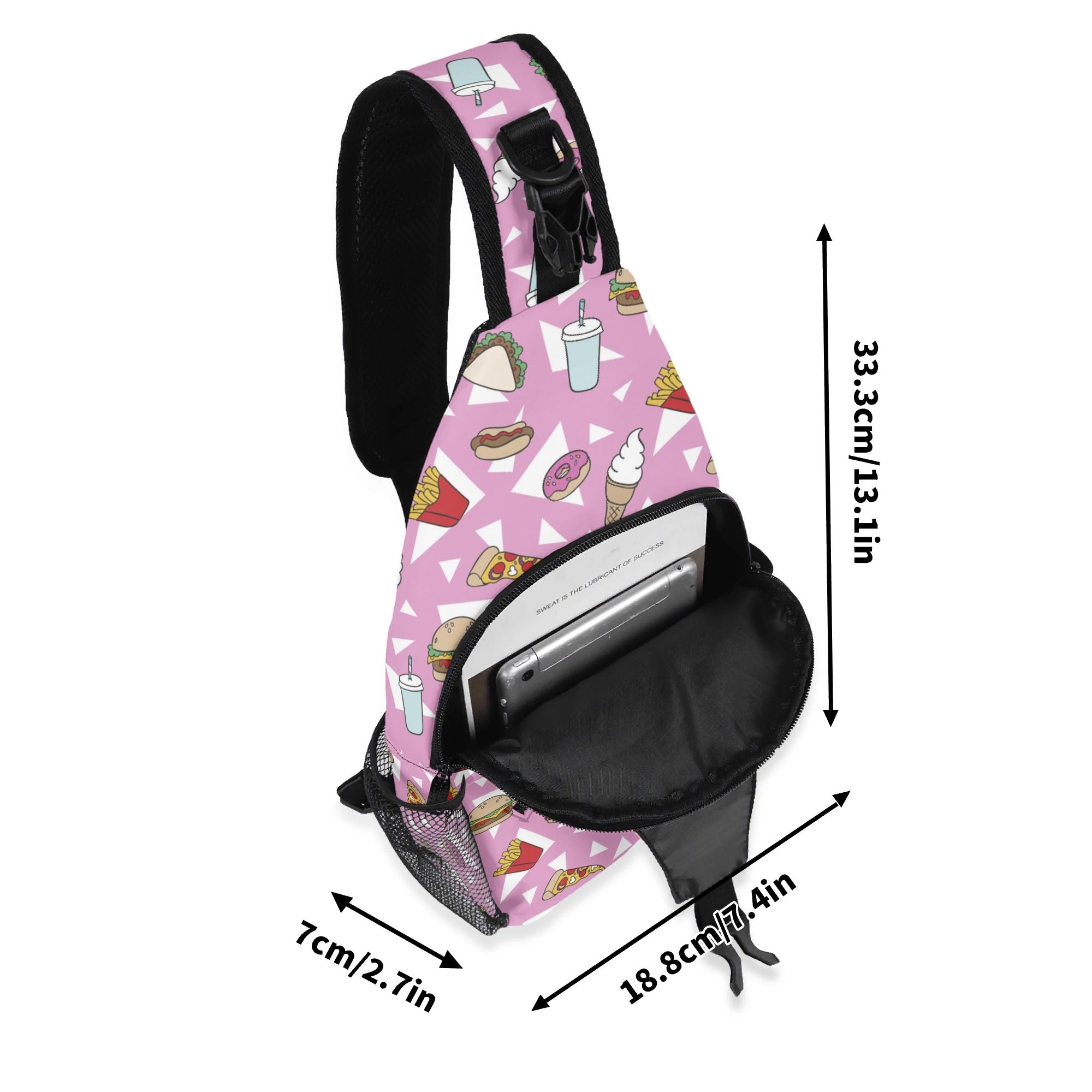 Fast Food Chest Crossbody Bag with Adjustable Strap Chest Crossbody Bag Food Printed Offshore