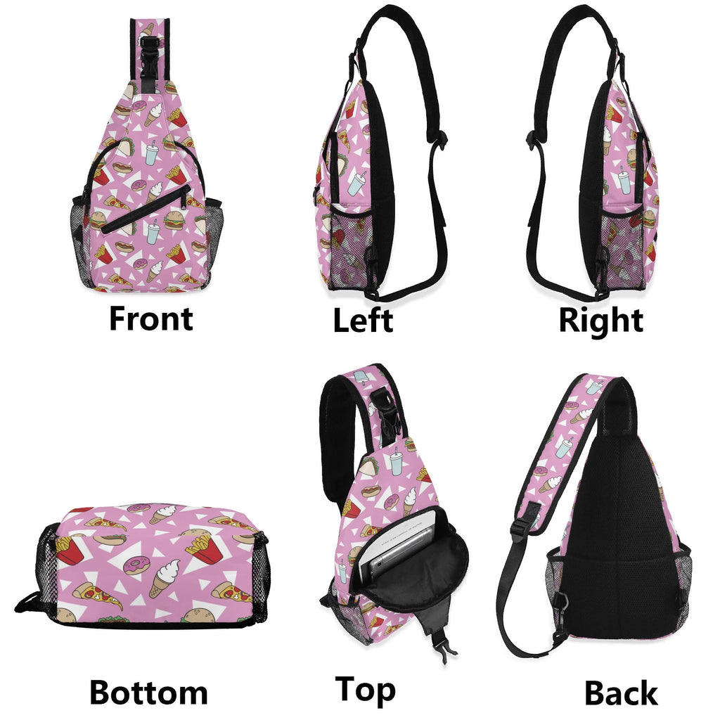 Fast Food Chest Crossbody Bag with Adjustable Strap Chest Crossbody Bag Food Printed Offshore