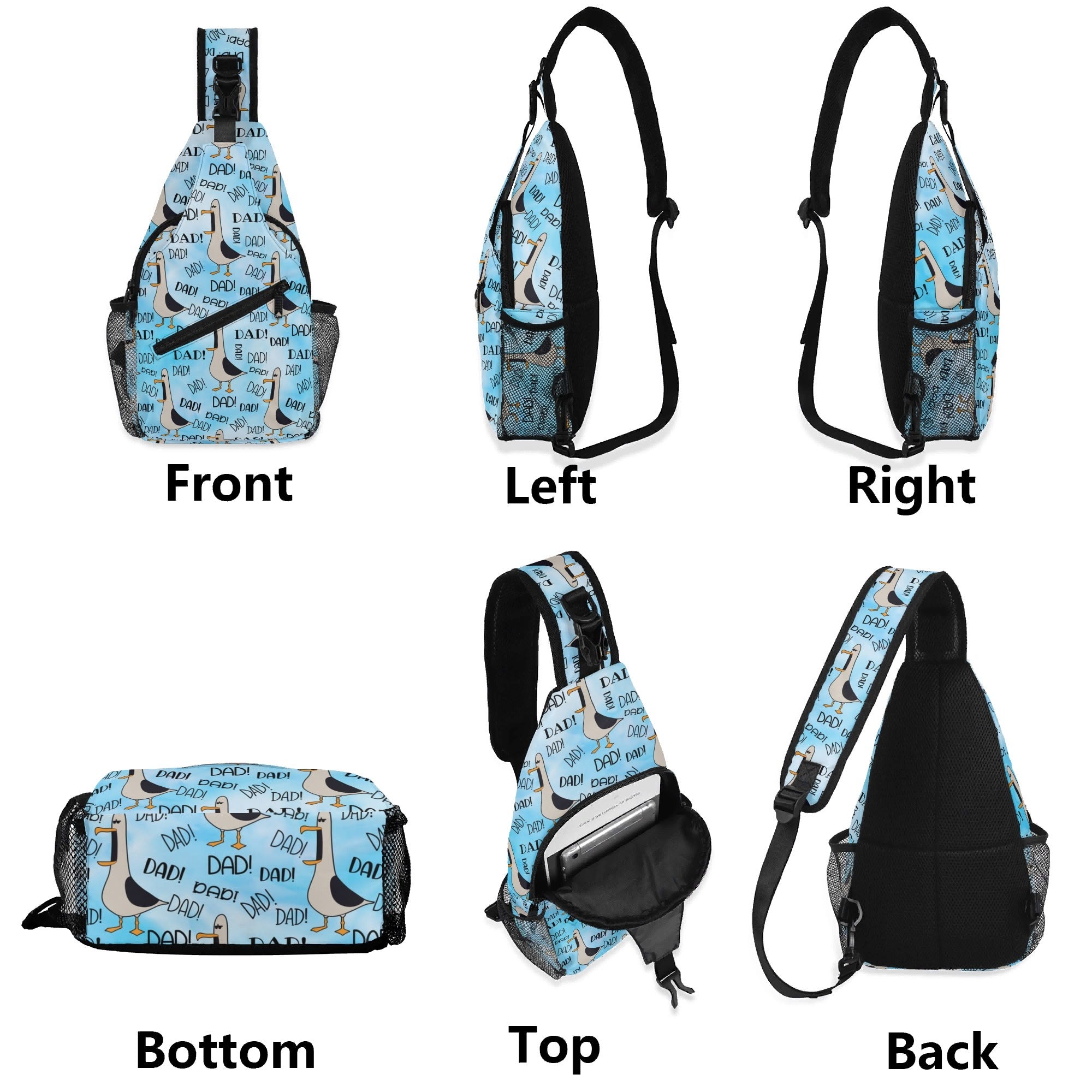 Dad Seagull Chest Crossbody Bag with Adjustable Strap Chest Crossbody Bag Dad Printed Offshore