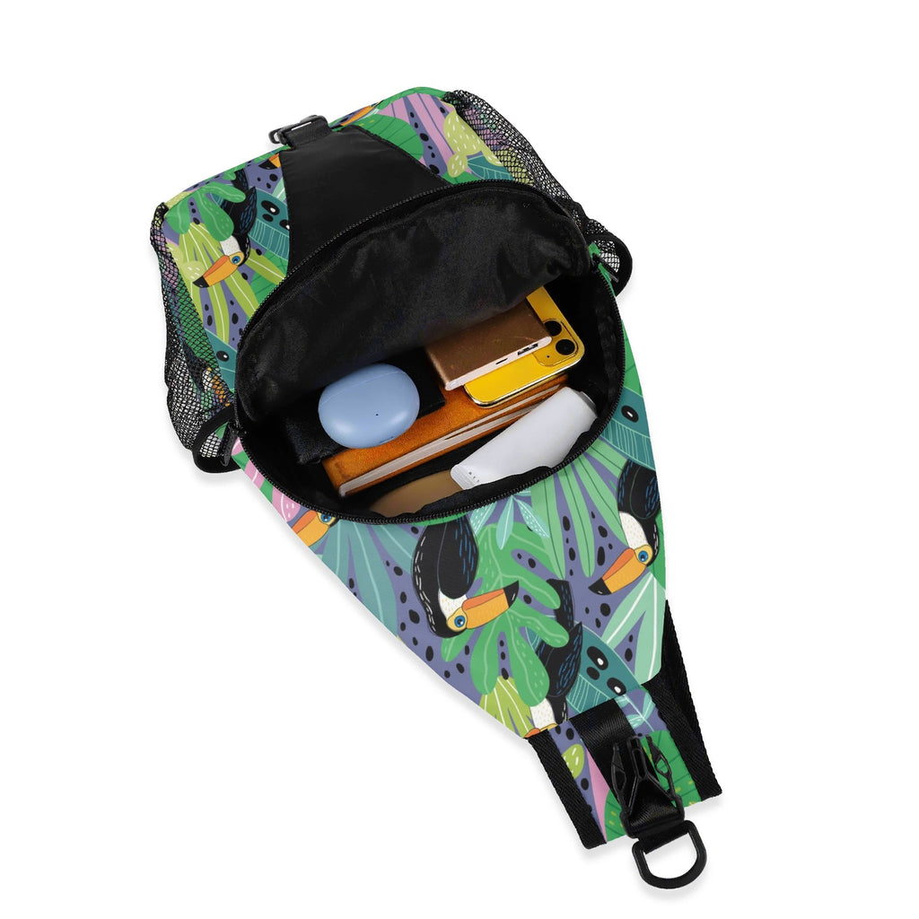 Bright Toucans Chest Crossbody Bag with Adjustable Strap Chest Crossbody Bag animal Printed Offshore