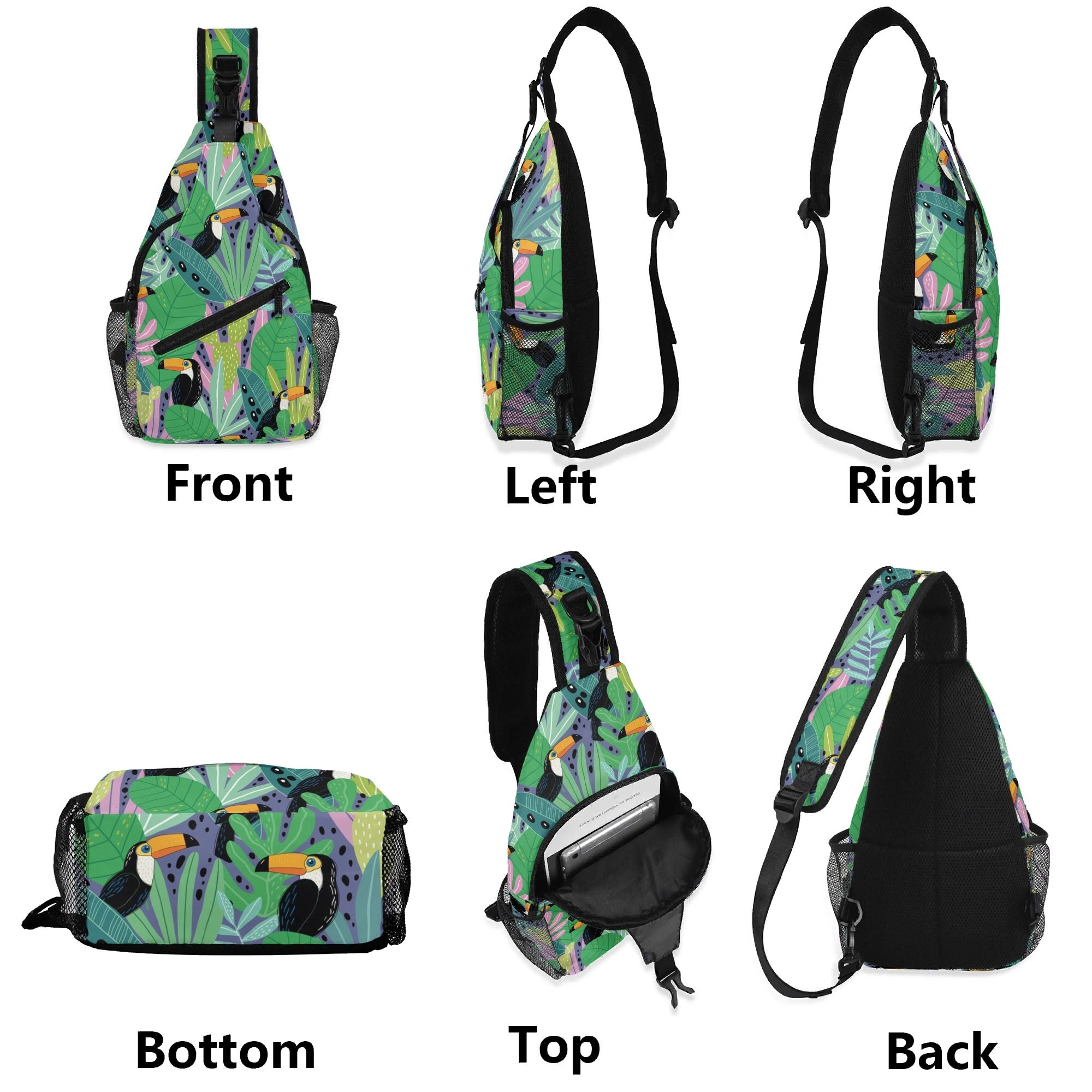 Bright Toucans Chest Crossbody Bag with Adjustable Strap Chest Crossbody Bag animal Printed Offshore