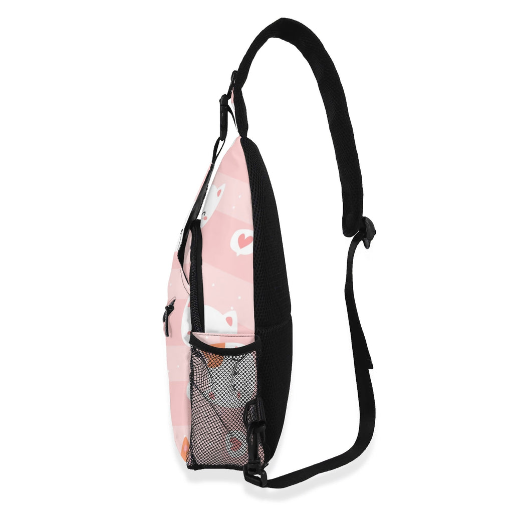 Pink Cats Chest Crossbody Bag with Adjustable Strap Chest Crossbody Bag animal Printed Offshore