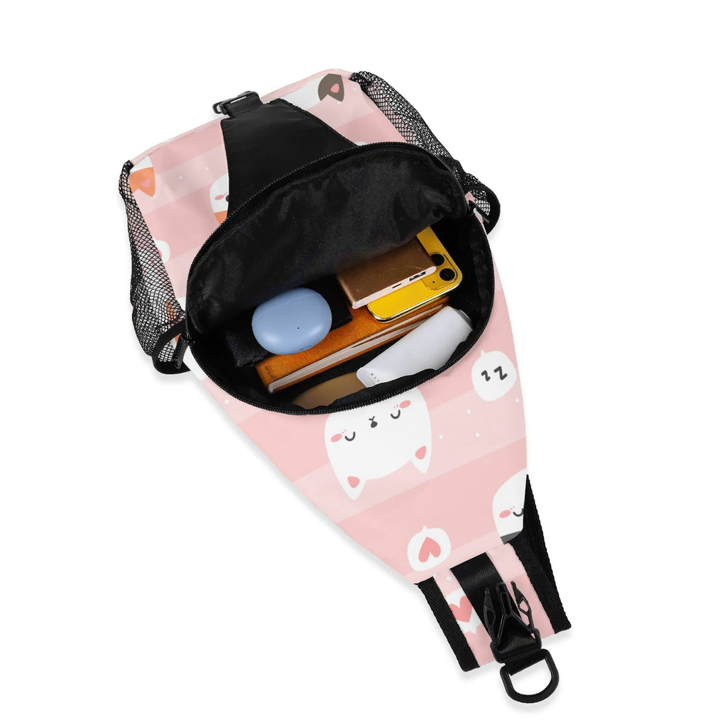 Pink Cats Chest Crossbody Bag with Adjustable Strap Chest Crossbody Bag animal Printed Offshore