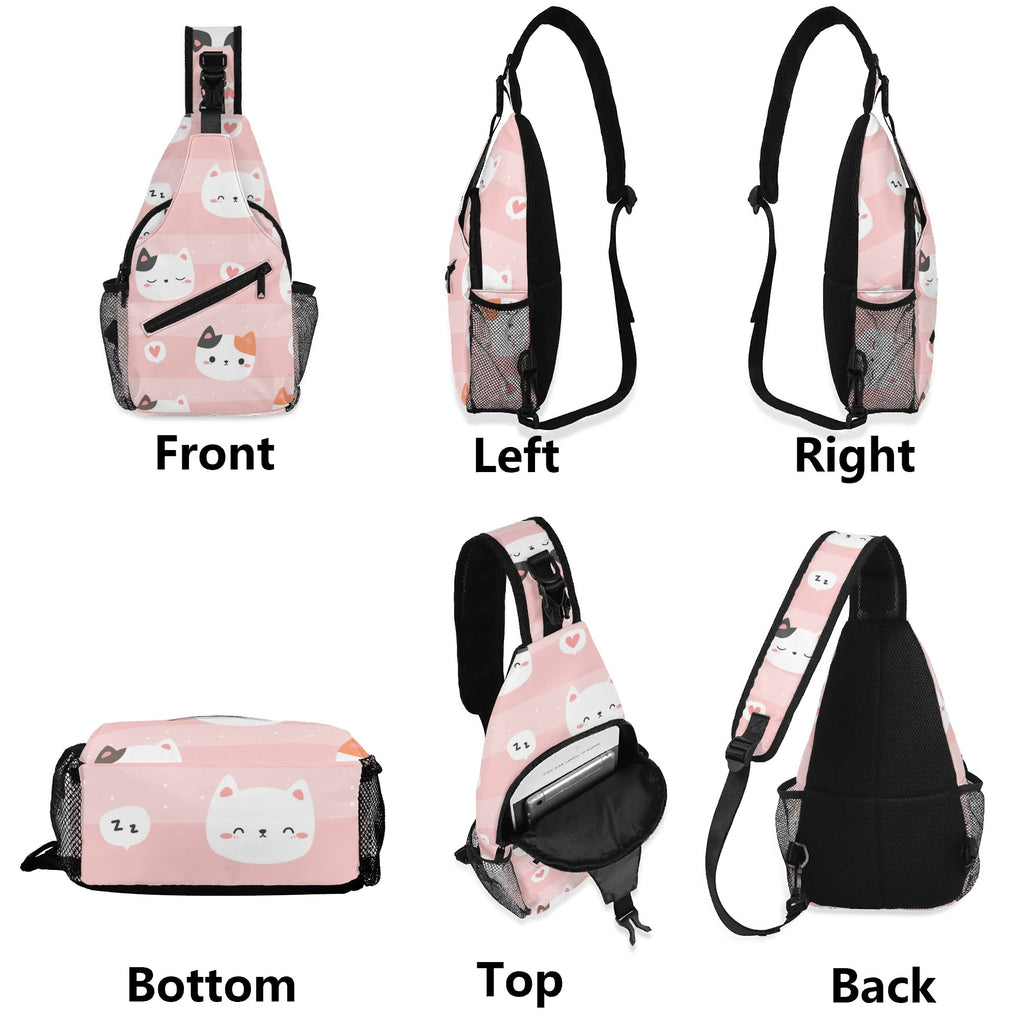 Pink Cats Chest Crossbody Bag with Adjustable Strap Chest Crossbody Bag animal Printed Offshore