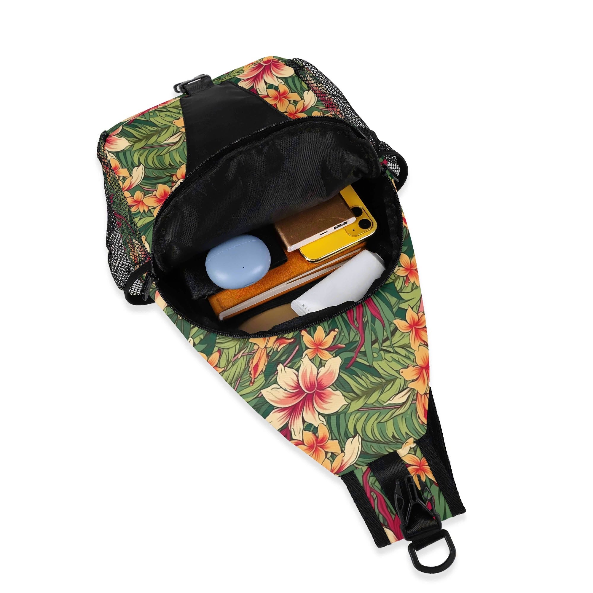 Vintage Hawaiian Floral Chest Crossbody Bag with Adjustable Strap Chest Crossbody Bag Plants Printed Offshore
