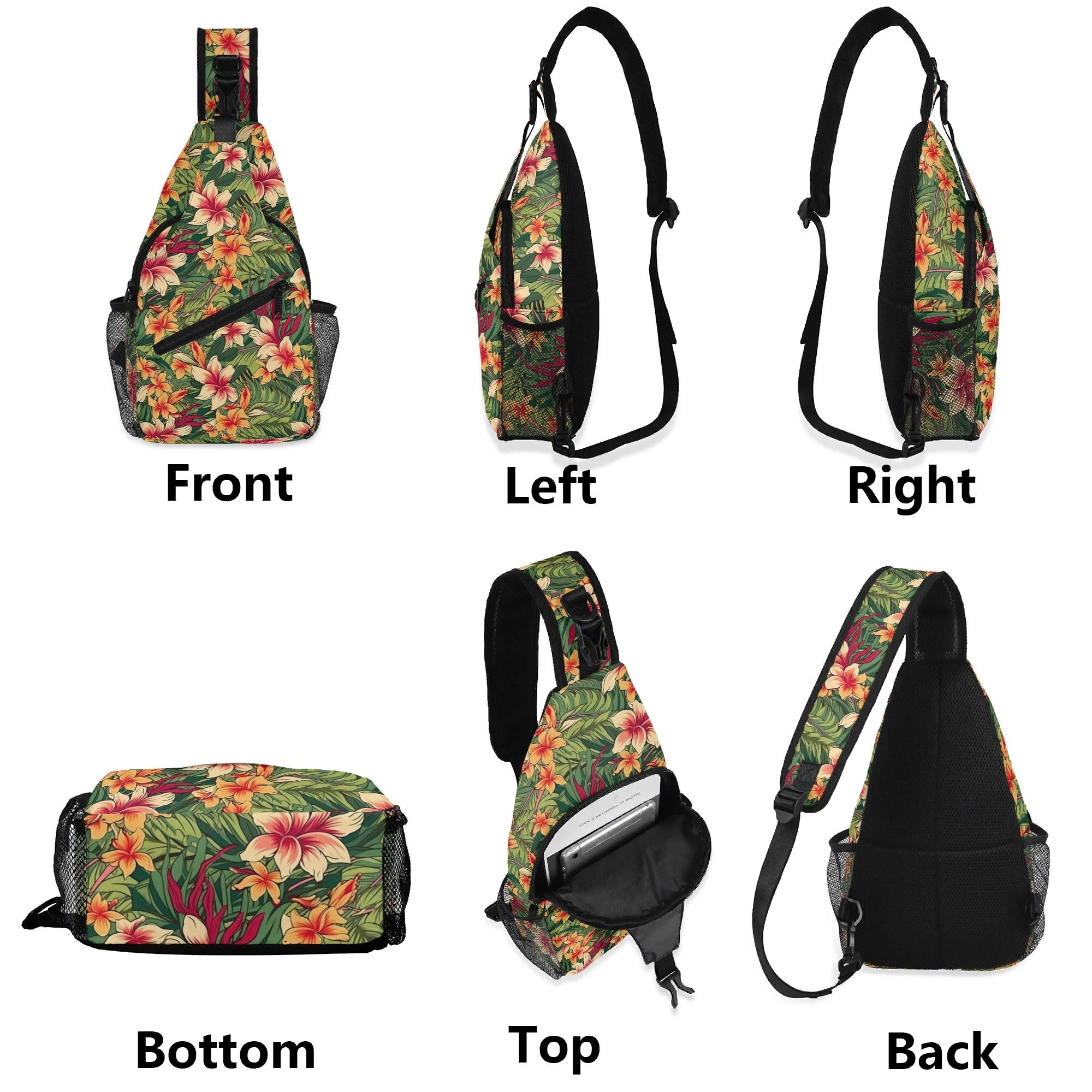 Vintage Hawaiian Floral Chest Crossbody Bag with Adjustable Strap Chest Crossbody Bag Plants Printed Offshore