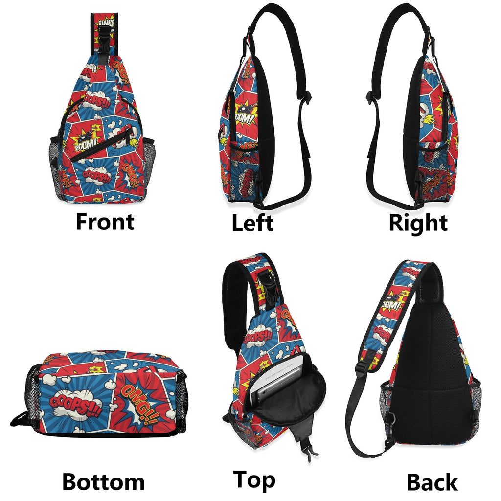 Comic Book Cell Chest Crossbody Bag with Adjustable Strap Chest Crossbody Bag comic Printed Offshore