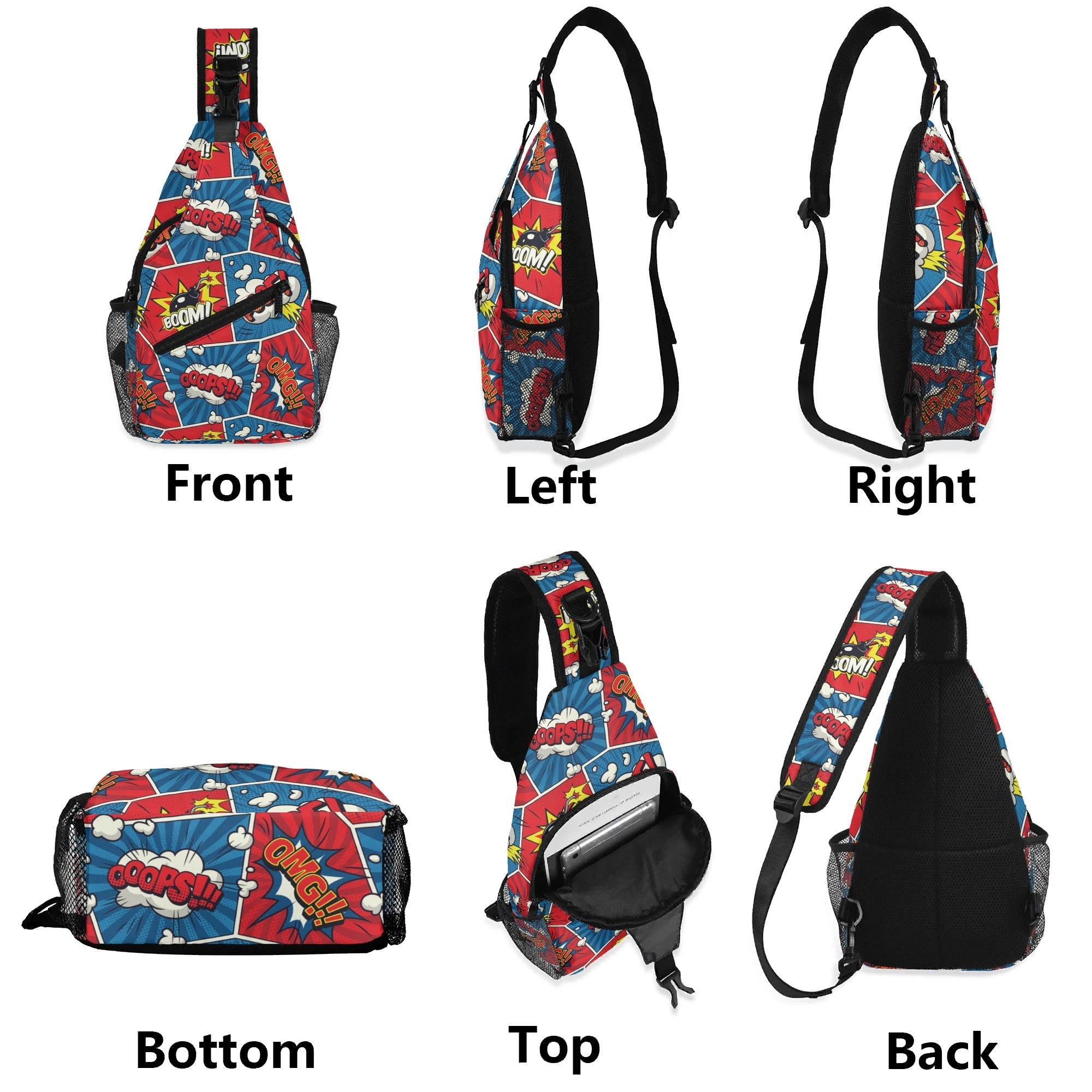 Comic Book Cell Chest Crossbody Bag with Adjustable Strap Chest Crossbody Bag comic Printed Offshore