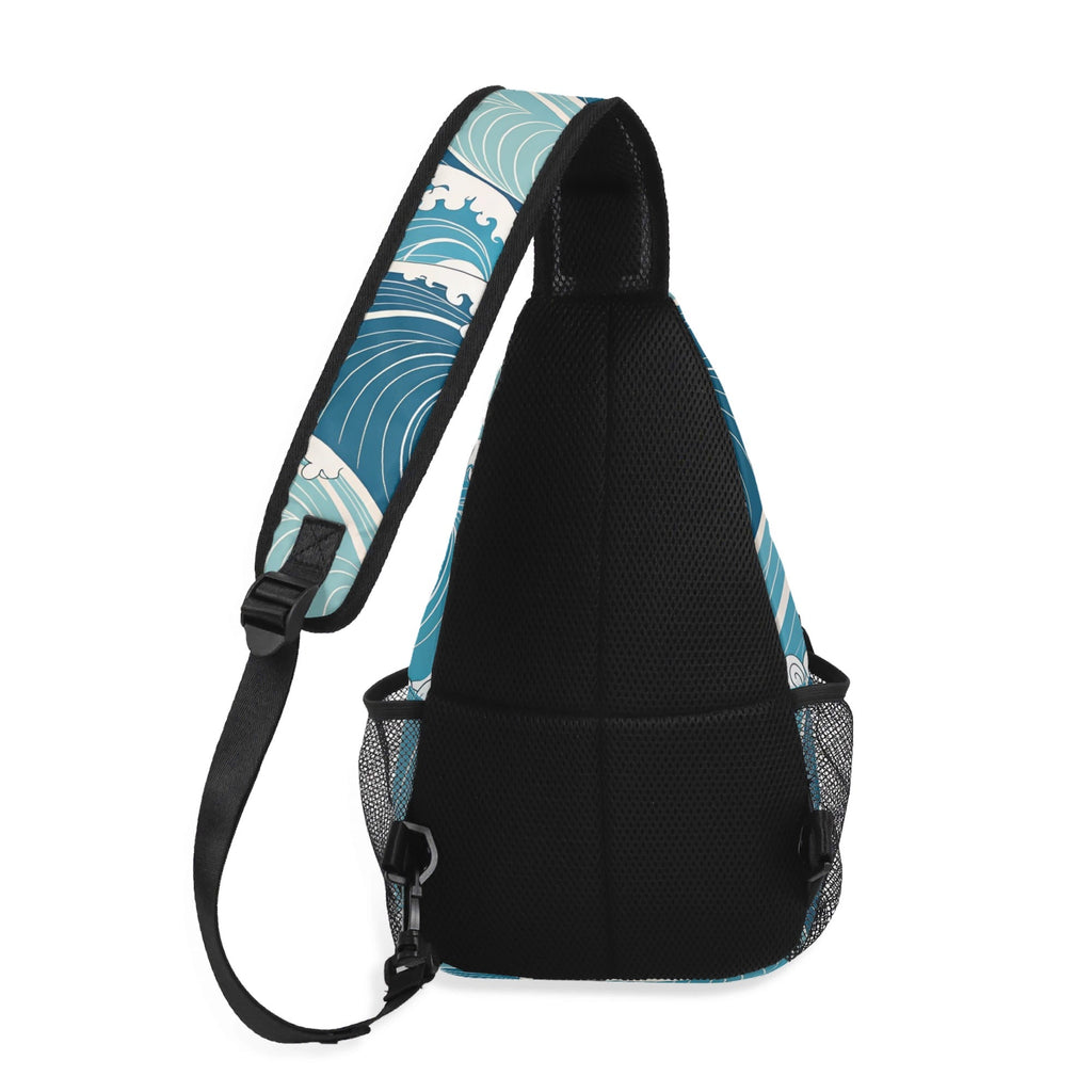 Ocean Waves Chest Crossbody Bag with Adjustable Strap Chest Crossbody Bag Ocean Printed Offshore Surf