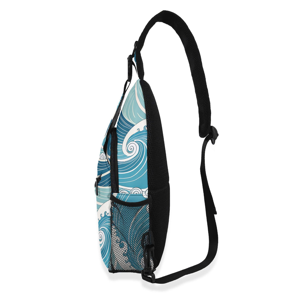Ocean Waves Chest Crossbody Bag with Adjustable Strap Chest Crossbody Bag Ocean Printed Offshore Surf