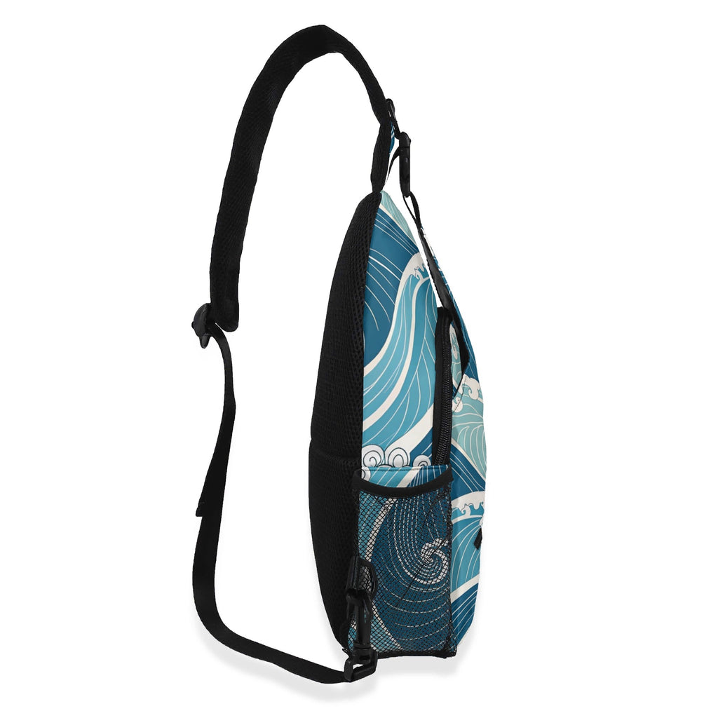 Ocean Waves Chest Crossbody Bag with Adjustable Strap Chest Crossbody Bag Ocean Printed Offshore Surf