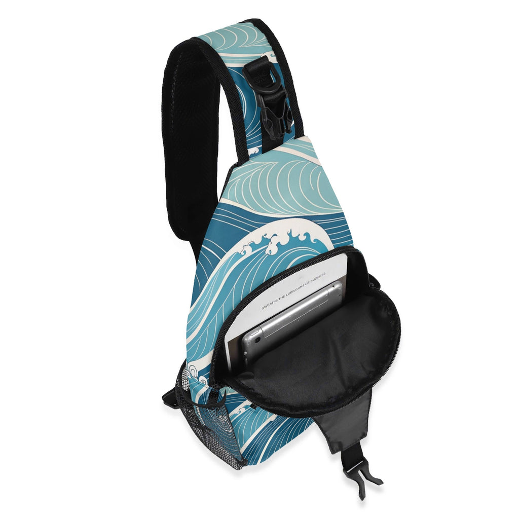 Ocean Waves Chest Crossbody Bag with Adjustable Strap Chest Crossbody Bag Ocean Printed Offshore Surf