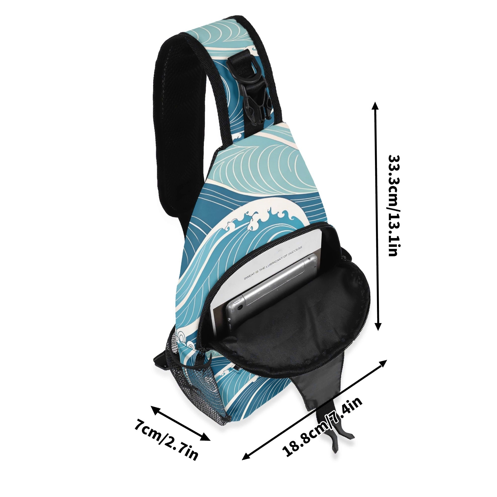 Ocean Waves Chest Crossbody Bag with Adjustable Strap Chest Crossbody Bag Ocean Printed Offshore Surf