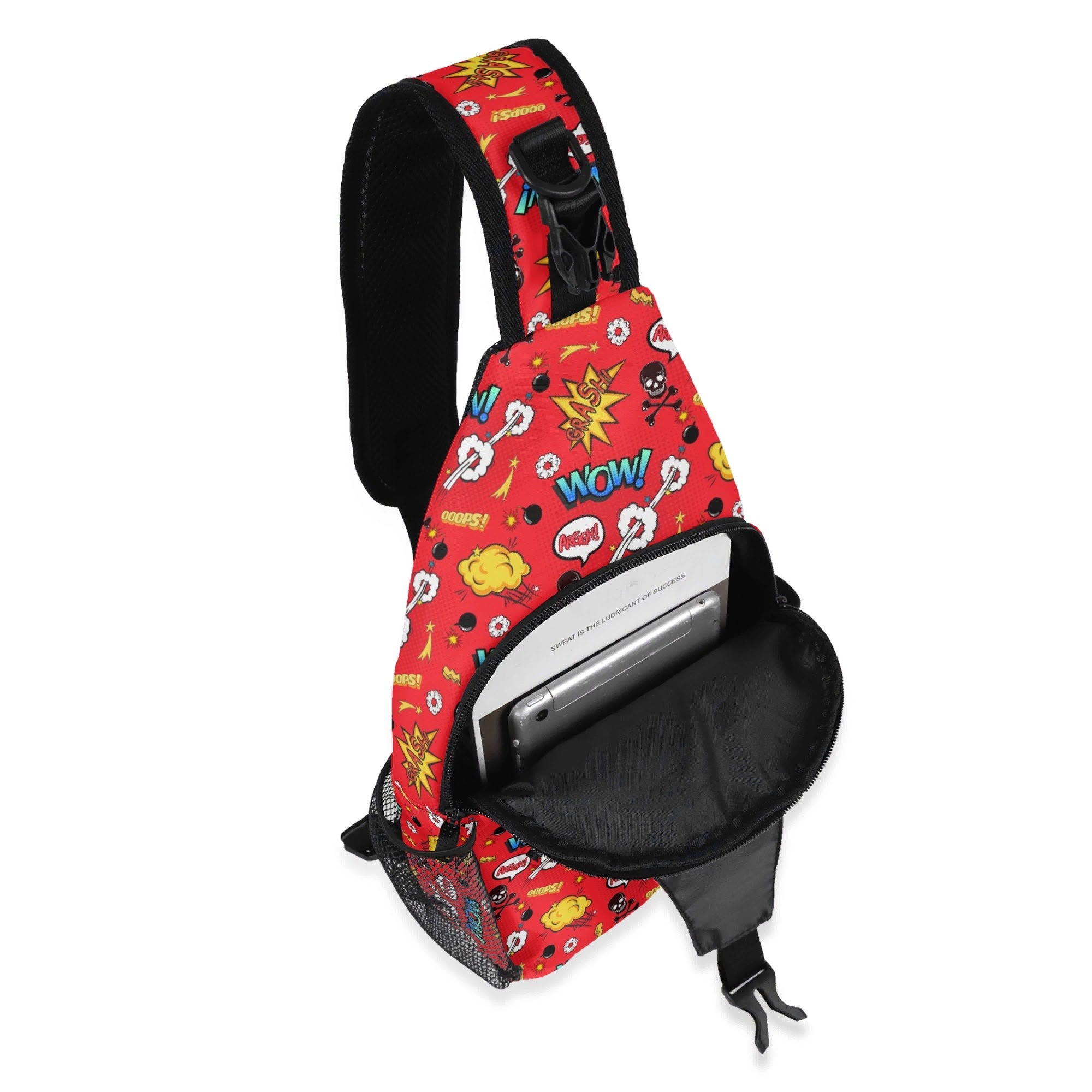 Red Comic Book Chest Crossbody Bag with Adjustable Strap Chest Crossbody Bag comic Printed Offshore