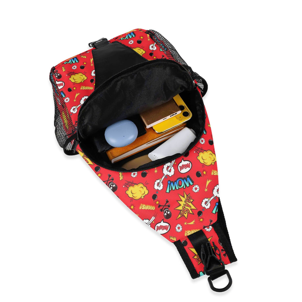 Red Comic Book Chest Crossbody Bag with Adjustable Strap Chest Crossbody Bag comic Printed Offshore
