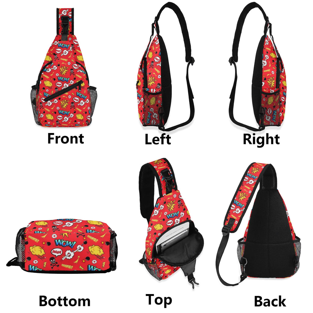 Red Comic Book Chest Crossbody Bag with Adjustable Strap Chest Crossbody Bag comic Printed Offshore