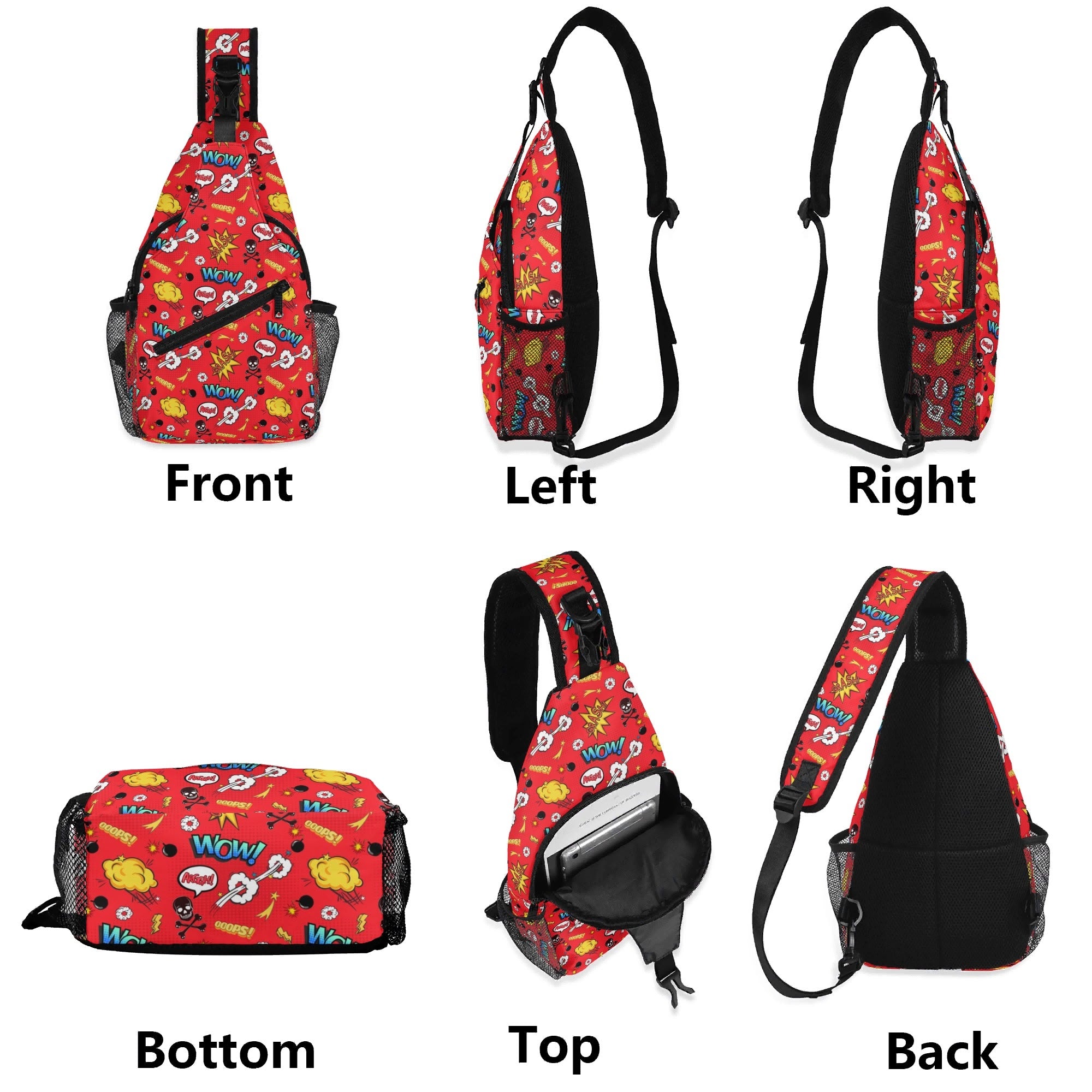 Red Comic Book Chest Crossbody Bag with Adjustable Strap Chest Crossbody Bag comic Printed Offshore