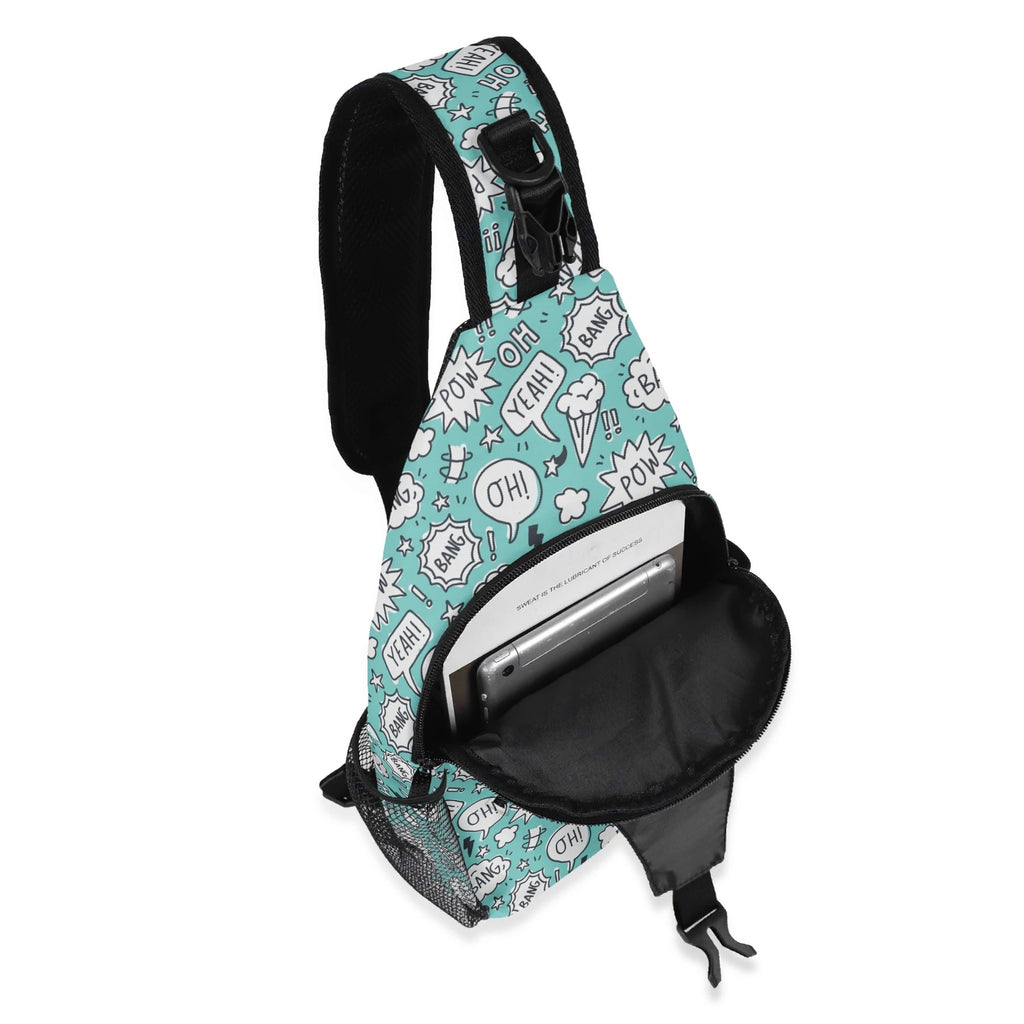 Comic Book Speech Bubbles Chest Crossbody Bag with Adjustable Strap Chest Crossbody Bag comic Printed Offshore