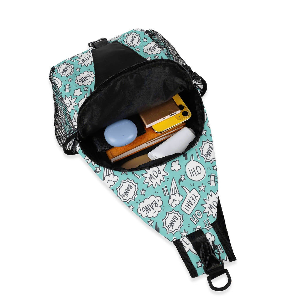 Comic Book Speech Bubbles Chest Crossbody Bag with Adjustable Strap Chest Crossbody Bag comic Printed Offshore