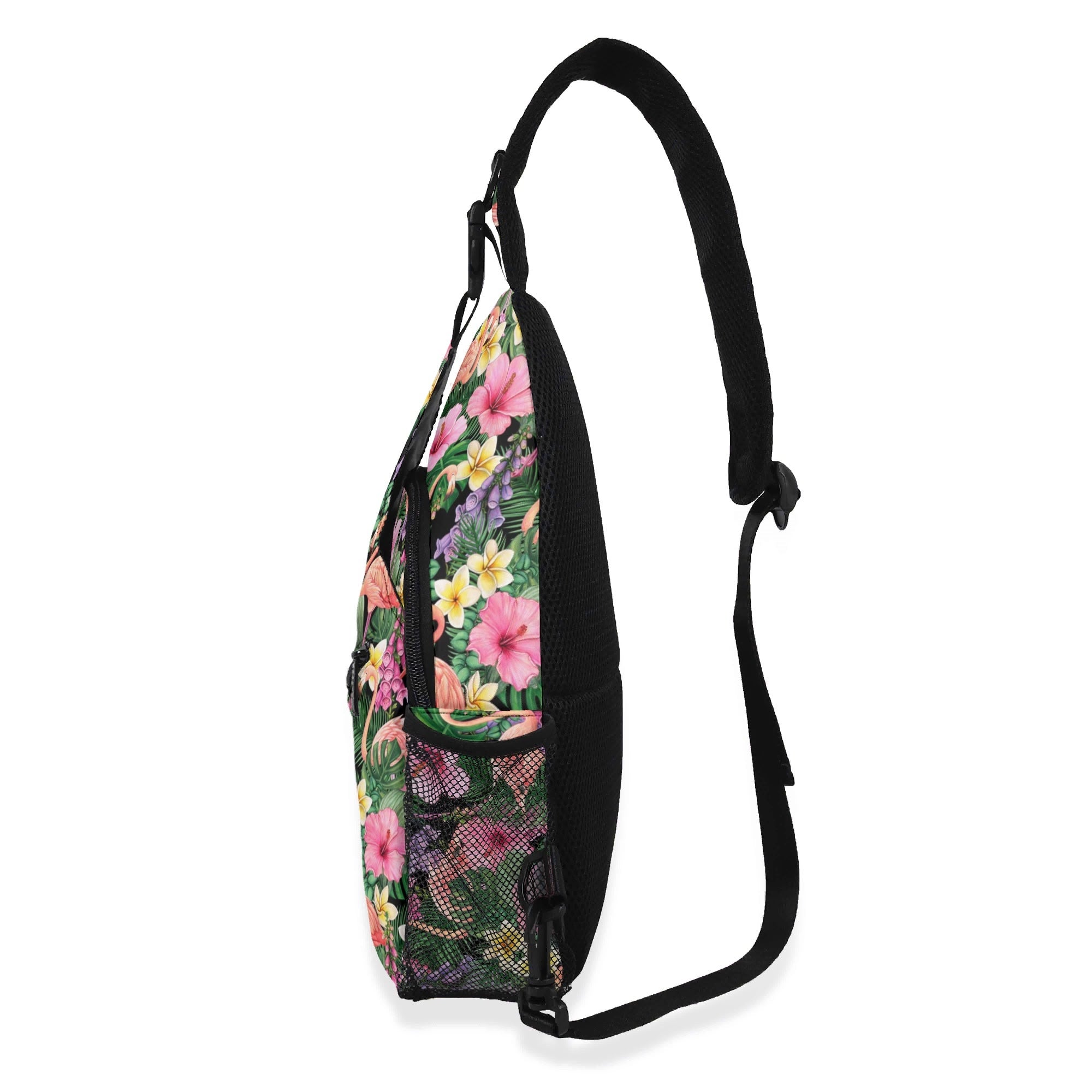 Flamingo Jungle Chest Crossbody Bag with Adjustable Strap Chest Crossbody Bag Plants Printed Offshore