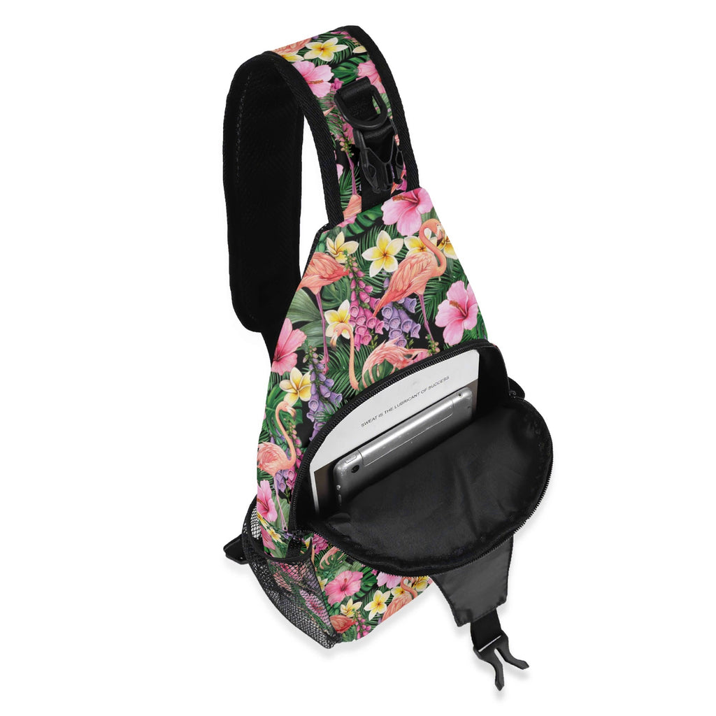 Flamingo Jungle Chest Crossbody Bag with Adjustable Strap Chest Crossbody Bag Plants Printed Offshore
