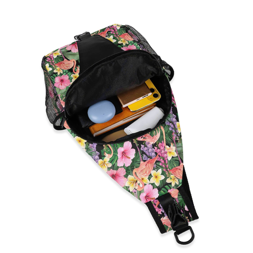 Flamingo Jungle Chest Crossbody Bag with Adjustable Strap Chest Crossbody Bag Plants Printed Offshore