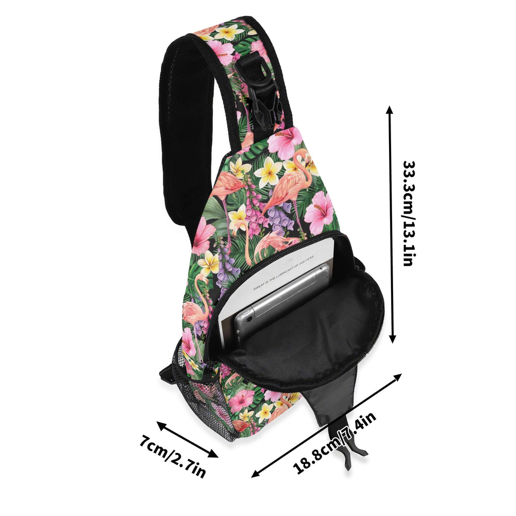 Flamingo Jungle Chest Crossbody Bag with Adjustable Strap Chest Crossbody Bag Plants Printed Offshore