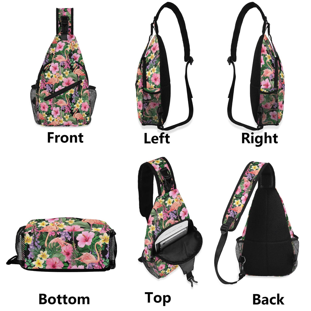 Flamingo Jungle Chest Crossbody Bag with Adjustable Strap Chest Crossbody Bag Plants Printed Offshore
