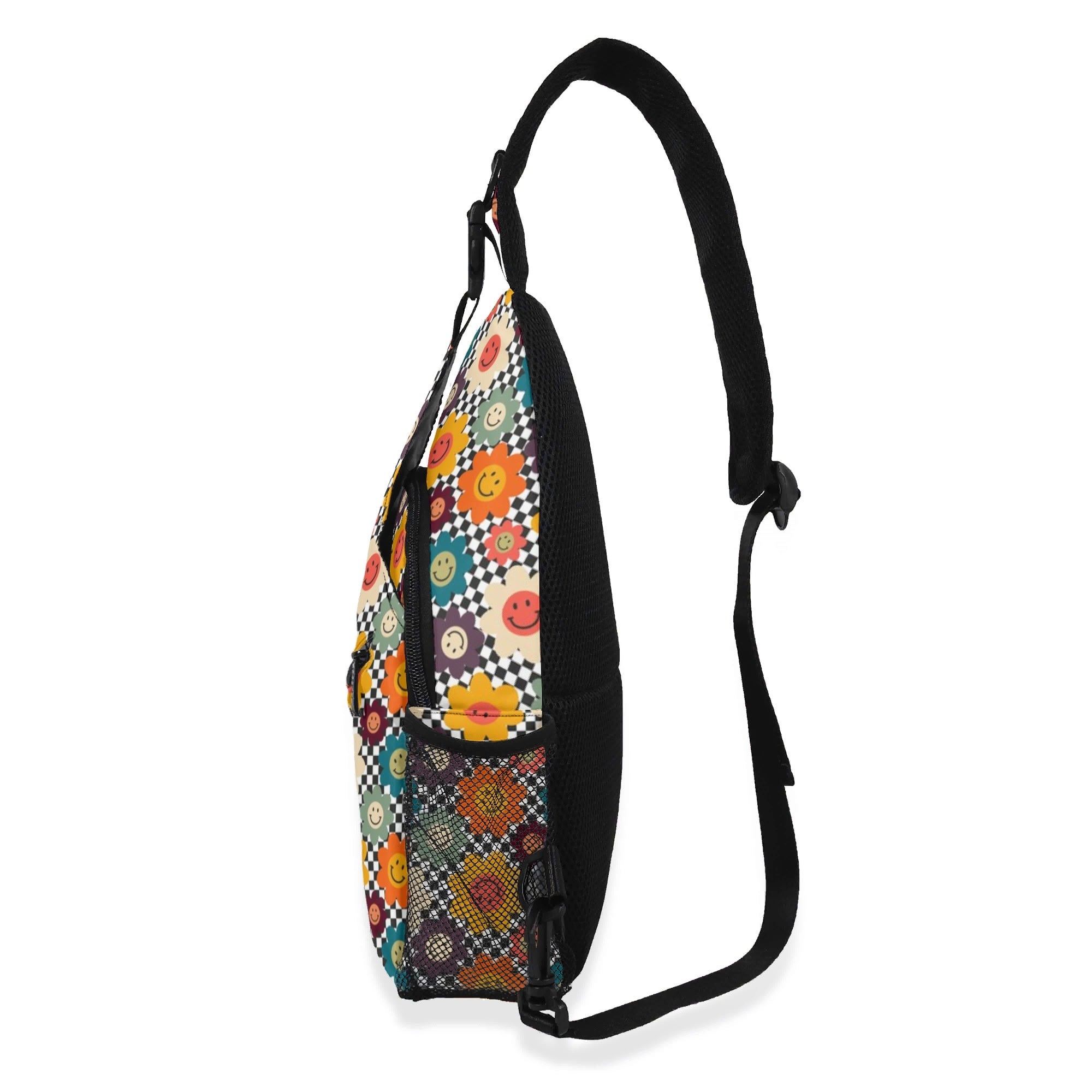 Happy Retro Flowers Chest Crossbody Bag with Adjustable Strap Chest Crossbody Bag Printed Offshore Retro