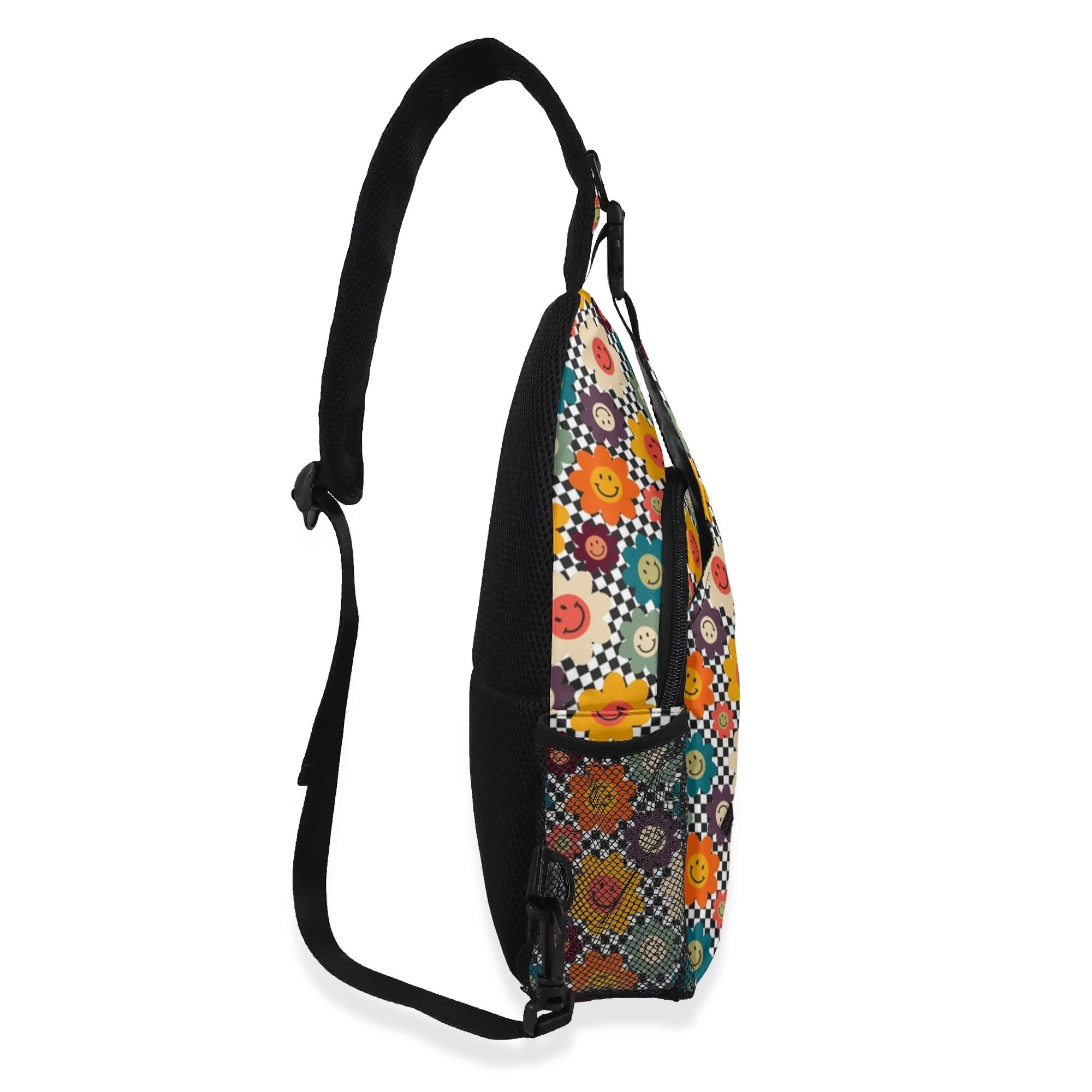 Happy Retro Flowers Chest Crossbody Bag with Adjustable Strap Chest Crossbody Bag Printed Offshore Retro