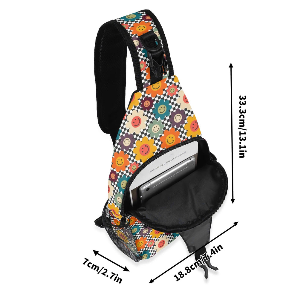 Happy Retro Flowers Chest Crossbody Bag with Adjustable Strap Chest Crossbody Bag Printed Offshore Retro