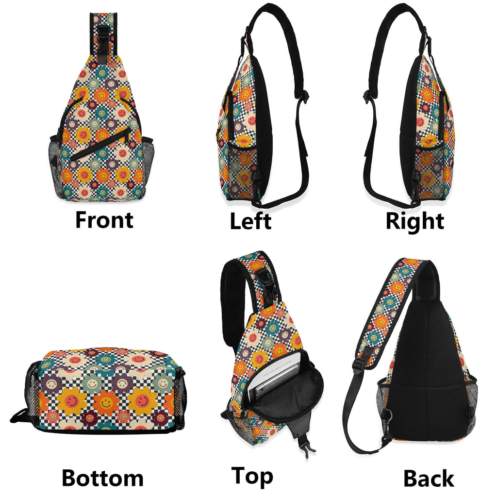 Happy Retro Flowers Chest Crossbody Bag with Adjustable Strap Chest Crossbody Bag Printed Offshore Retro