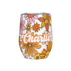 Personalised Orange Retro Flowers 12oz Wine Tumbler / Travel Mug Default Title Personalised Wine Tumbler / Travel Mug Printed Offshore Retro
