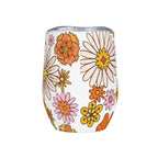 Personalised Orange Retro Flowers 12oz Wine Tumbler / Travel Mug Personalised Wine Tumbler / Travel Mug Printed Offshore Retro